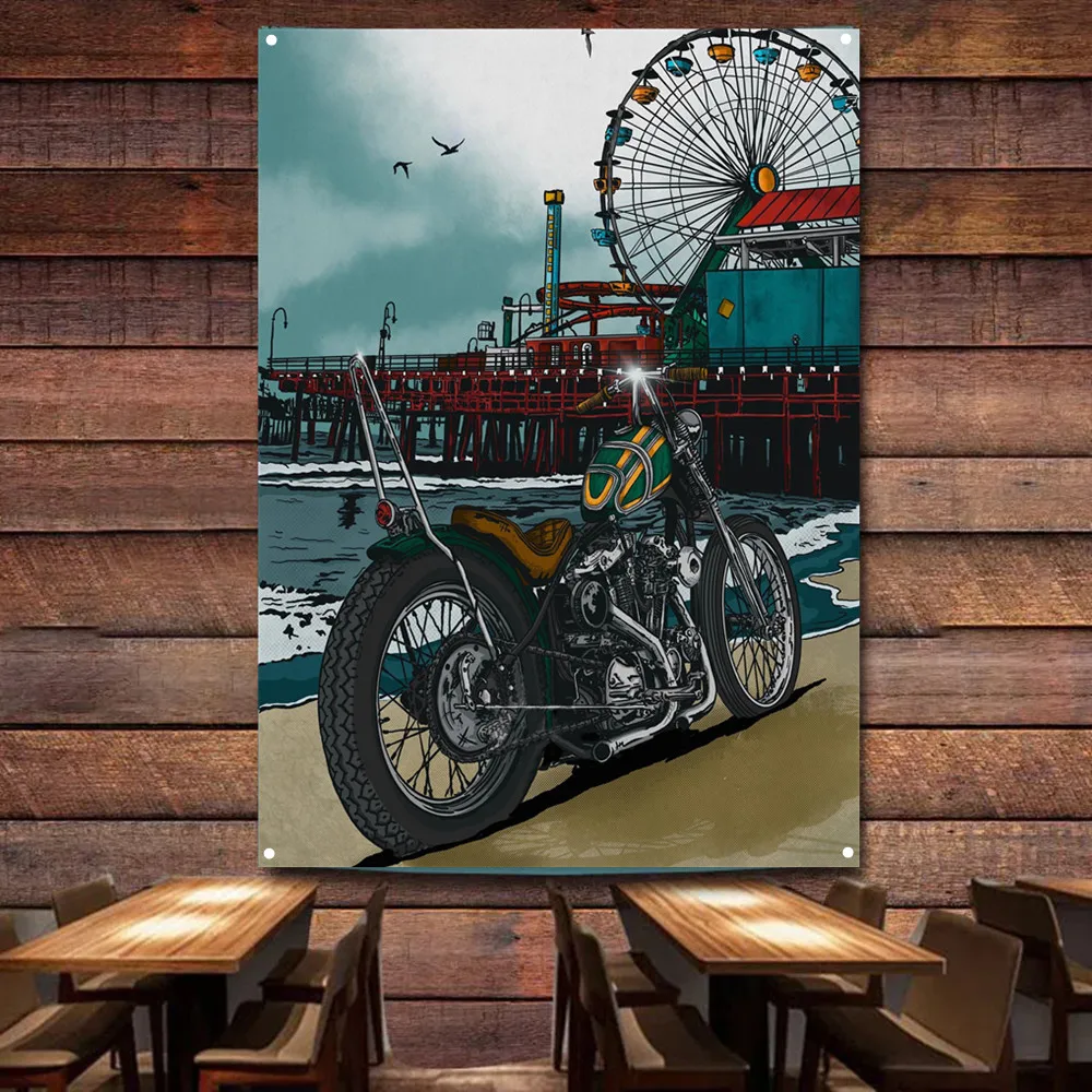 Auto Repair Shop Banners - Póster artístico de motocicleta junto al