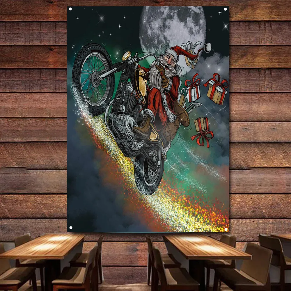 Papá Noel montando una motocic - Auto Repair Shop Banners reseña y precio